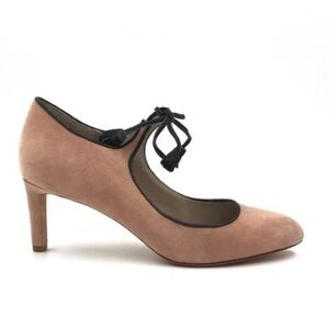 Boden Pink Suede Heels with Black Trim